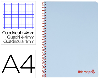 Cuaderno espiral Liderpapel Wonder A4 tapa plástico 80h 90g c/5mm. color celeste